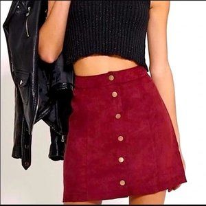 Abercrombie & Fitch Burgundy Maroon Red Faux Suede Button Up Mini Skirt Size 8